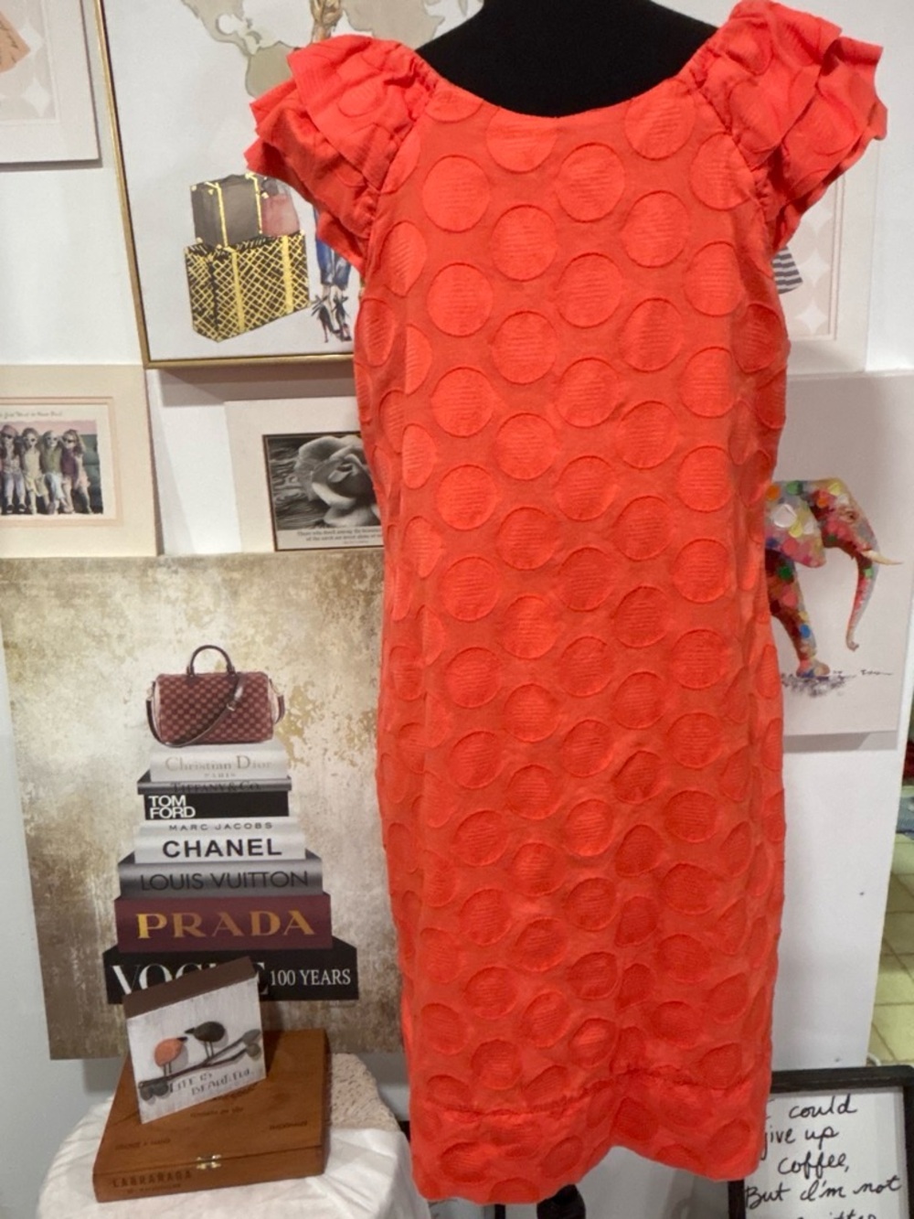 Rabbit Rabbit Rabbit Orange Textured Dot Shift Dress - Picture 3 of 4